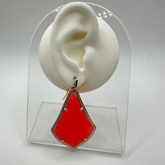 RARE retired Kendra Scott Peach Opal Alexandra Dangle Earrings in gold tone! - Picture 8 of 14